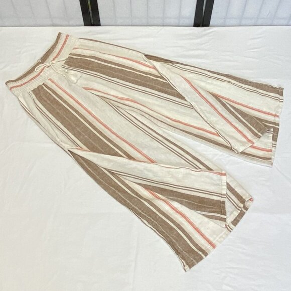 Vanilla Star Linen Gauze Flyaway Palazzo Pants M Wide Waist Split Sides Striped - Picture 8 of 13